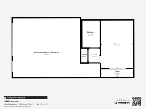 Floor plan for 1 bed, 1 bath